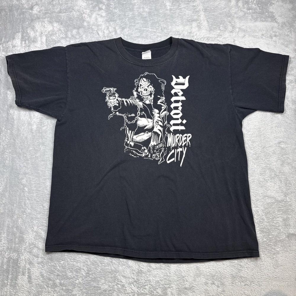 Detroit Murder City Shirt Men 2XL Black Distressed Kevin Sykes Zombie Fade Holes